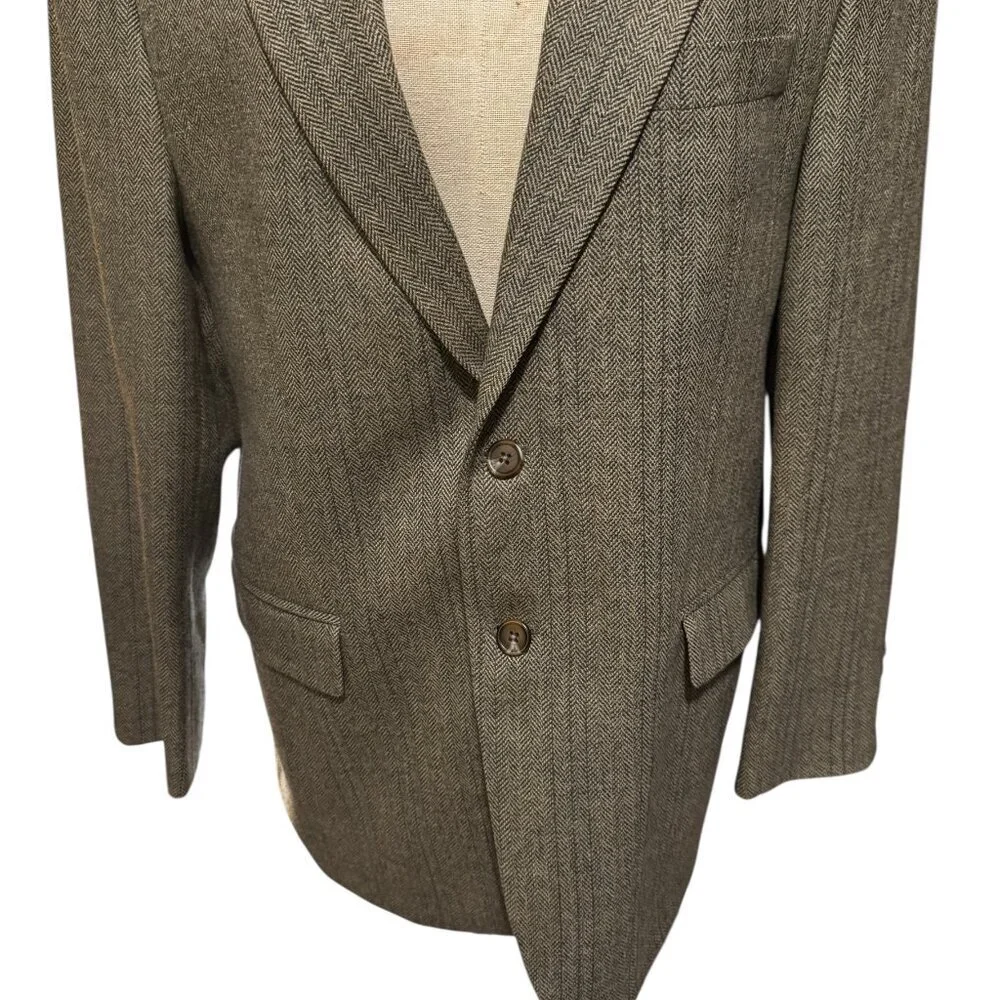 Ralph Lauren Green Label 100% Virgin Wool Herringbone Blazer Mens 42R Brown Twee